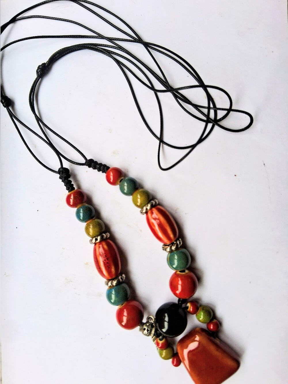 Boho Hippie Colorful Chunky Ceramic Beads Strand Necklace